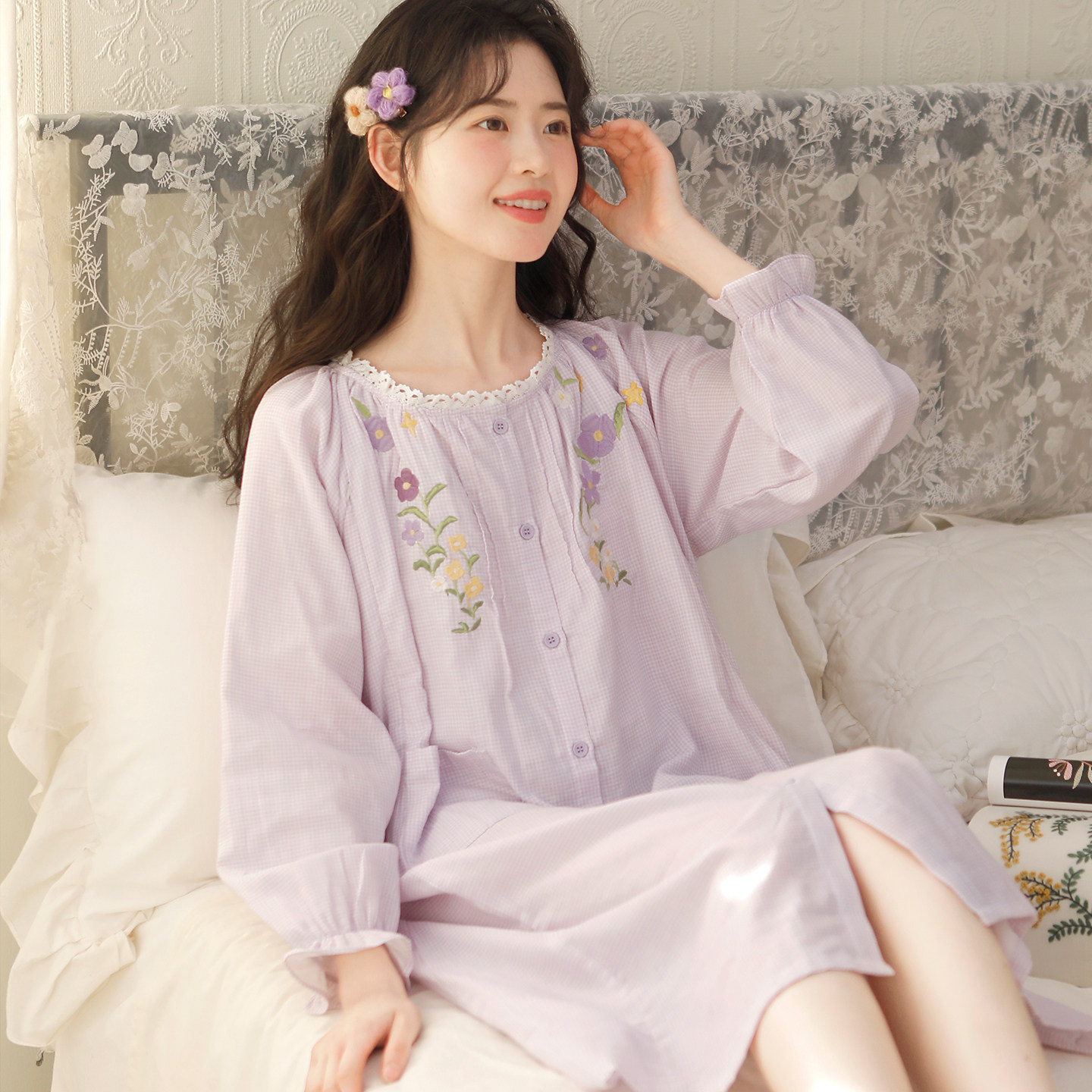 富朵春夏纯棉纱布月子服产后哺乳睡裙家居服孕妇怀孕期舒适待产裙,孕妇装/孕产妇用品/营养,家居裙,淘宝优惠券,粉丝福利购,淘宝优惠卷