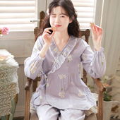 富朵纯棉月子服春孕妇睡衣产后喂奶哺乳衣医院待产服 自带胸垫