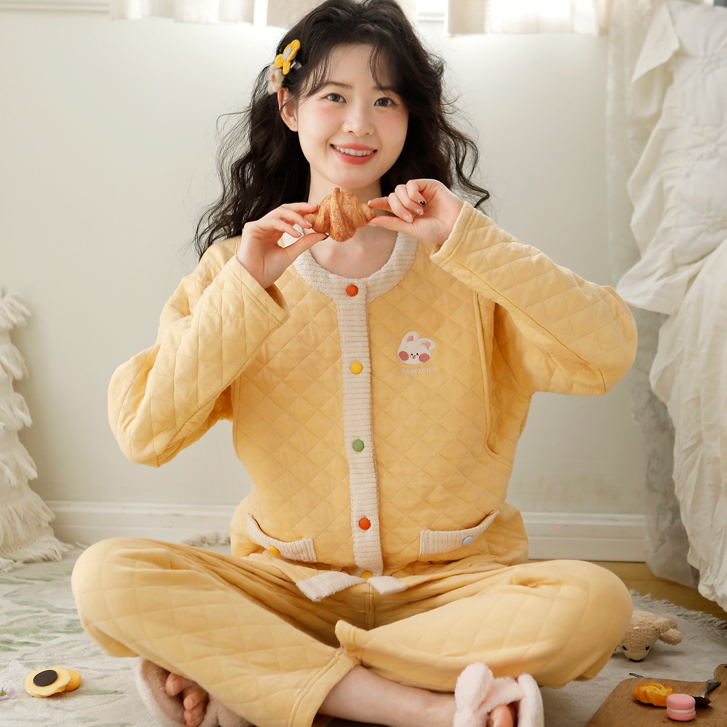 富朵月子服加厚秋冬季空气棉夹层纯棉孕妇睡衣产后哺乳家居服套装,孕妇装/孕产妇用品/营养,家居服套装,淘宝优惠券,粉丝福利购,淘宝优惠卷