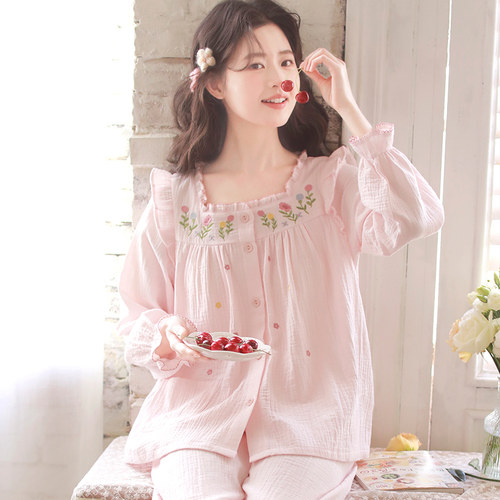 富朵纯棉纱布孕妇哺乳月子服