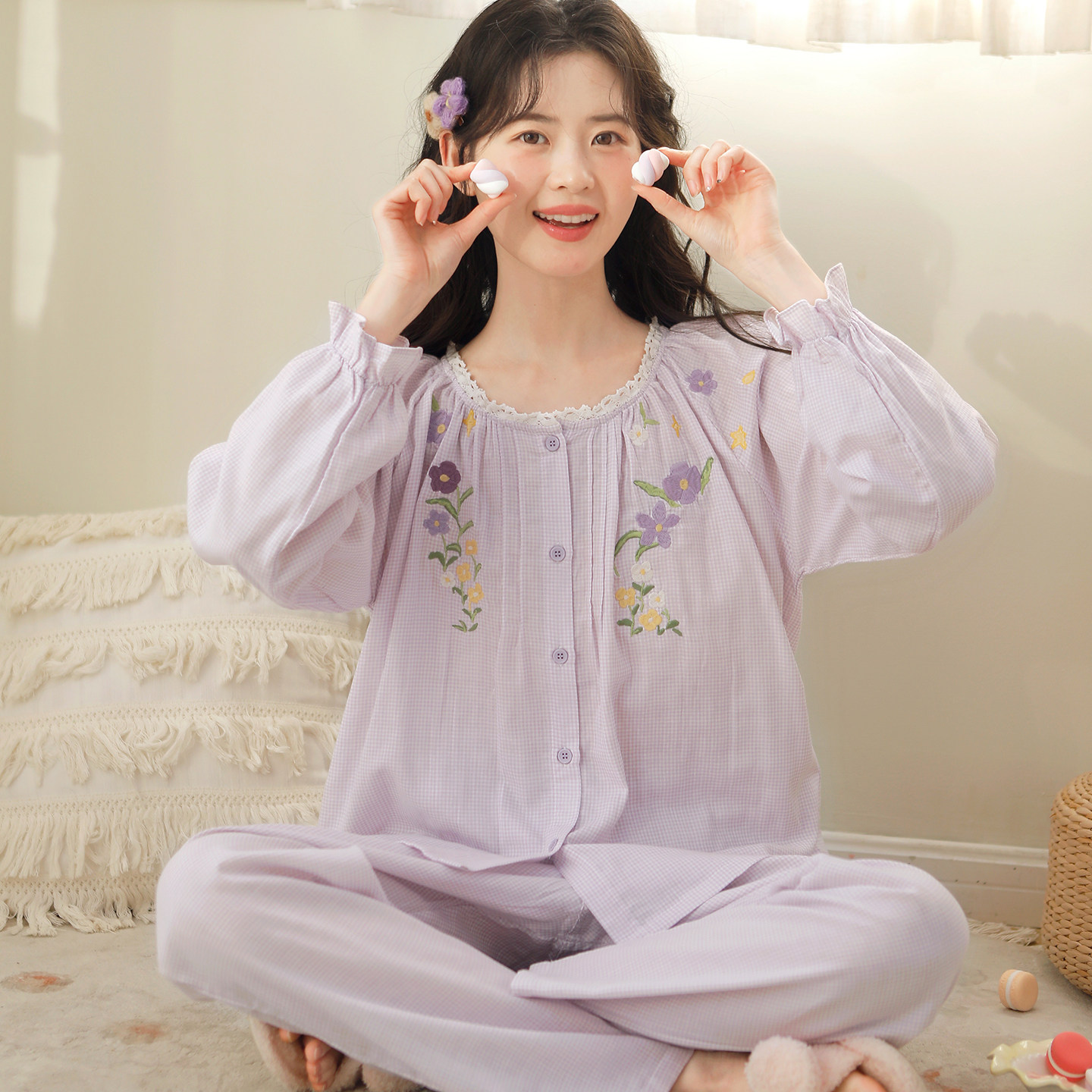 富朵纯棉纱布月子服春夏孕妇哺乳睡衣薄款产妇产后喂奶待产家居服,孕妇装/孕产妇用品/营养,家居服套装,淘宝优惠券,粉丝福利购,淘宝优惠卷