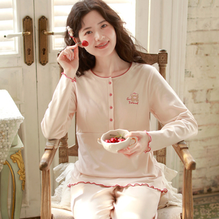 产后哺乳睡衣孕期薄绒保暖月子内衣 套装 带胸垫 富朵孕妇秋衣秋裤