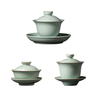 汇茶 高档正品开片茶碗茶盅汝窑大号三才碗泡茶杯开养汝瓷盖碗