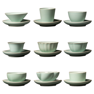 陶瓷汝窑禅定单个天青开片茶杯