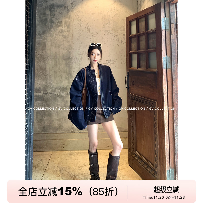 廓形明线撞色重工牛仔外套