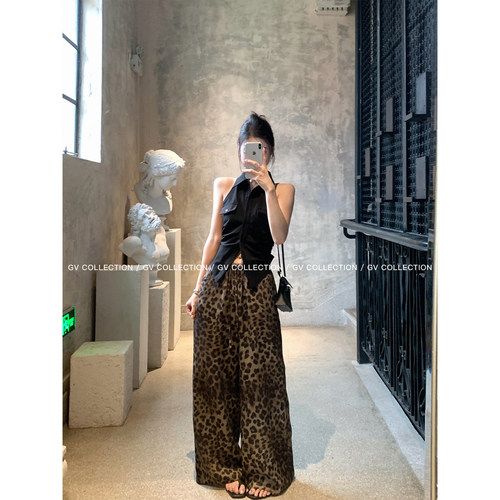 天丝亚麻晕染豹纹松弛阔腿裤