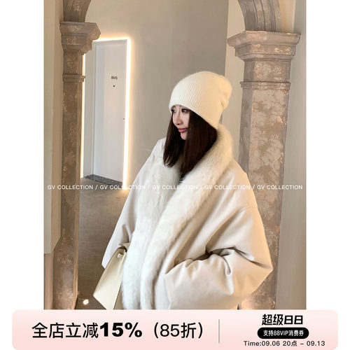 毛领90白鸭绒廓形棒球羽绒外套