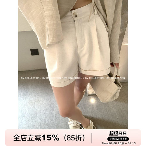 轻薄莱赛尔麻质翻边百搭短裤