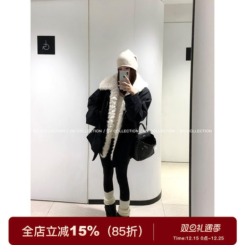 大毛领可拆卸夹棉两穿派克外套