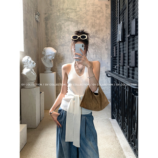 上衣百搭 挂脖针织收腰打结背心设计感女夏新款 GV大白哥 简约调