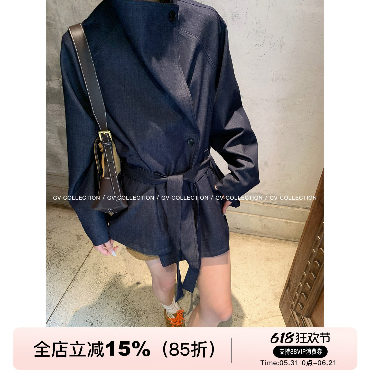 GV大白哥 万年秀场 牛仔肌理翻领廓形风衣外套秋季新款上衣女百搭