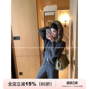 GV大白哥 懒人舒暖 连帽毛领可拆卸上衣休闲裤套装秋冬新款