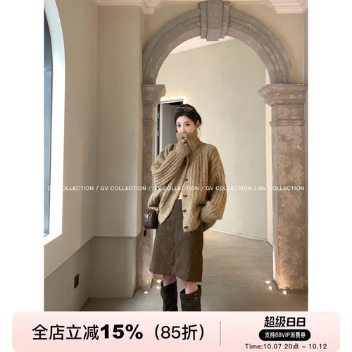 绵羊毛高克重廓形纽扣毛衣外套