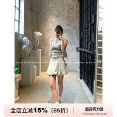 收腰背心辣妹上衣百搭显瘦女 带胸垫斜肩无袖 GV大白哥 清爽纸片人