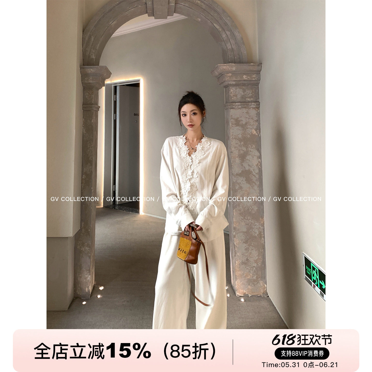 GV大白哥 塞纳画廊 亚麻立体刺绣新中式花朵上衣衬衫春夏新款百搭