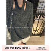 秋冬新款 羊毛挂脖背心V领毛衣两件套套装 百搭 慵懒心机 GV大白哥