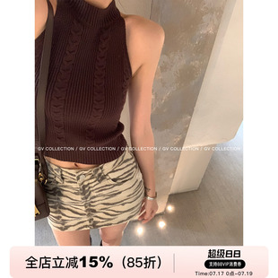 GV大白哥 削肩初夏 挂脖麻花针织收腰背心上衣辣妹百搭春季新款女