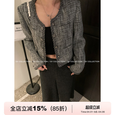 小香短款亮片编织圆领正肩外套