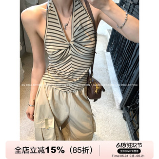 GV大白哥 多元甜酷 弹力挂脖露背莱赛尔纽结显瘦背心设计感气质女