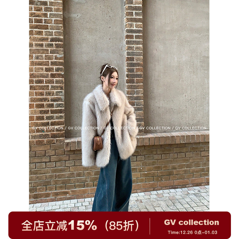 GV大白哥 柔雾渐层 定染毛尖贵气千金环保皮草中古风毛绒外套女