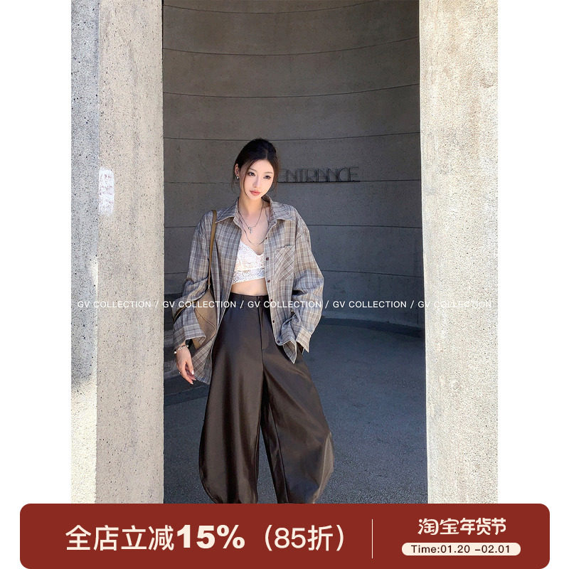 GV大白哥 小众轮廓 复古设计感PU七分弯刀皮裤秋季新款穿搭裤子女,女装/女士精品,休闲裤,淘宝优惠券,粉丝福利购,淘宝优惠卷