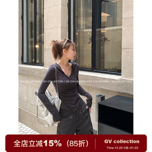 t不规则百搭上衣 休闲日常连帽纽扣褶皱修身 GV大白哥 斜裁巨掐腰