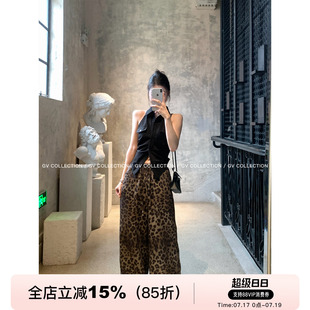 GV大白哥 随性都市 天丝亚麻晕染豹纹松弛阔腿裤夏季新款裤子女