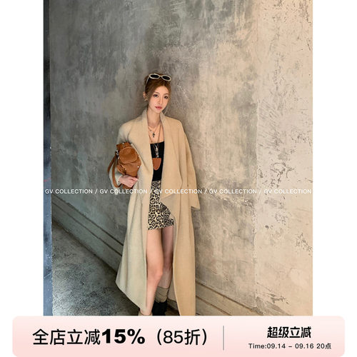 GV大白哥 大翻领环保水貂毛长款外套气质垂感落肩开衫通勤风衣女