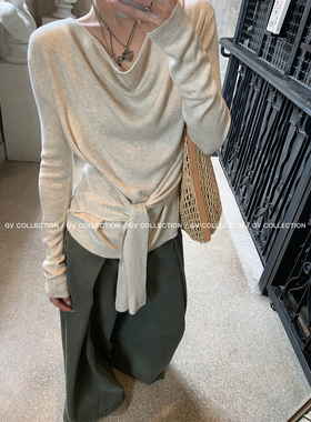 GV大白哥 松弛高智 荡领松弛腰带收腰毛针织衫上衣早秋女装新款