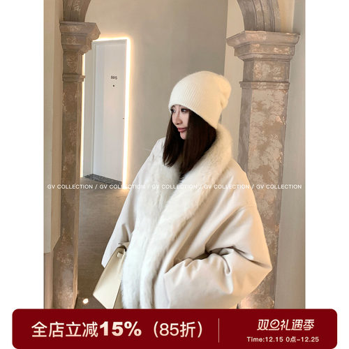 毛领90白鸭绒廓形棒球羽绒外套