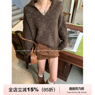 新款 混色针织大翻领毛衣慵懒高级感秋季 上衣 初秋美拉德 GV大白哥