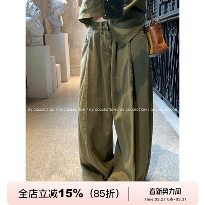 阔腿直筒休闲慵懒捏褶牛仔裤