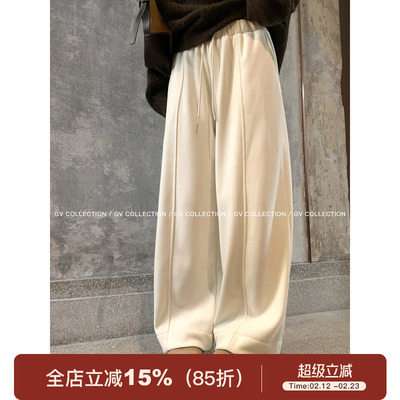 呢绒肤感加绒抽绳松弛直筒裤