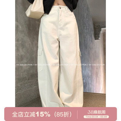 万能工装系工装廓腿裤宽松牛仔裤