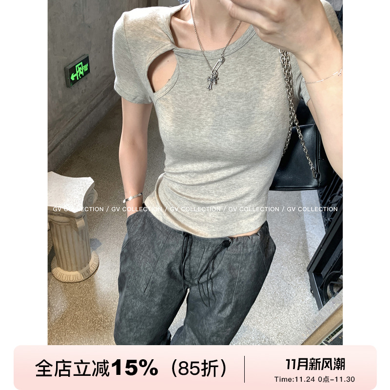 GV大白哥 天丝羊毛成分 轻薄巨舒服纽结上衣透气修身短袖T恤女夏