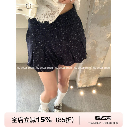 花苞柔软亚麻棉百褶短裤