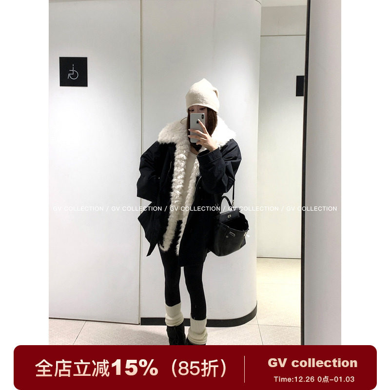 大毛领可拆卸夹棉两穿派克外套