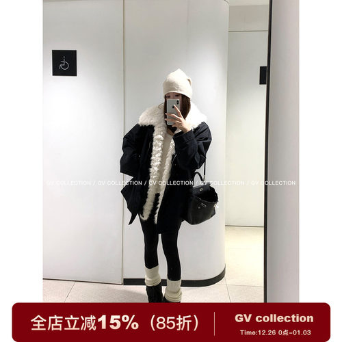 大毛领可拆卸夹棉两穿派克外套