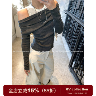 露肩假两件针织衫 挂脖背心式 早秋穿搭上衣慵懒 叠穿公式 GV大白哥
