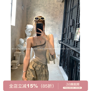 GV大白哥 极简入夏 棉感螺纹舒适斜肩背心设计感休闲无袖上衣女夏