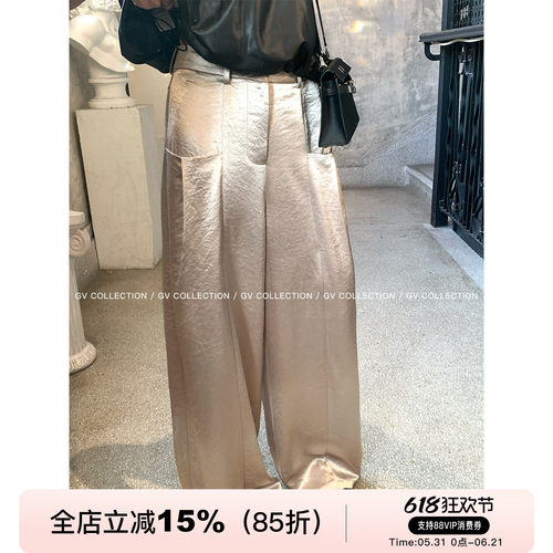 缎面立体剪裁直筒休闲裤
