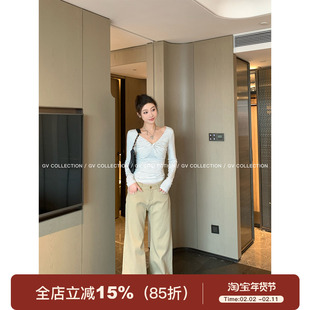 GV大白哥  VTG90‘腿精 加绒直筒微喇修腿牛仔裤秋冬新款裤子女