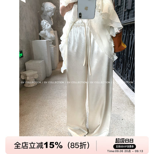 珍珠光泽垂感直筒抽绳休闲裤