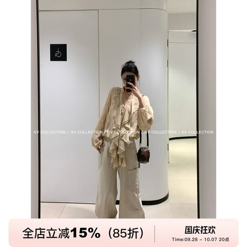 口袋设计感直筒阔腿工装牛仔裤