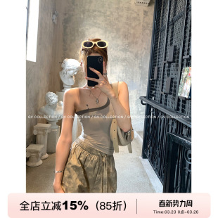 上衣女夏 棉感螺纹舒适斜肩背心设计感休闲无袖 GV大白哥 极简入夏