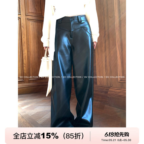 立体肌理内磨毛直筒仿羊皮皮裤