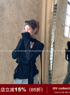 GV大白哥 Chill感随性 松弛感挂脖飘带堆堆针织上衣慵懒荡领小衫