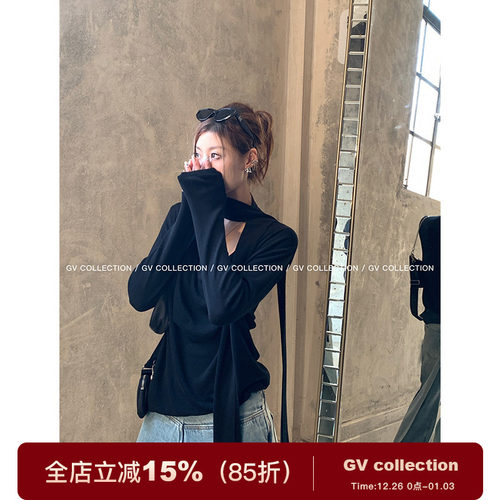 GV大白哥 Chill感随性 松弛感挂脖飘带堆堆针织上衣慵懒荡领小衫