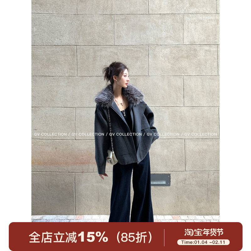 GV大白哥 重工私服 毛领可拆卸夹棉翻领立领呢子外套冬季上衣女,女装/女士精品,派克服,淘宝优惠券,粉丝福利购,淘宝优惠卷