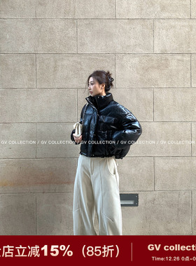 GV大白哥 美式冬令时 蓬松90白鸭绒短款羽绒立领皮面外套冬季上衣